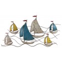Déco murale métal : Régate, 6 bateaux 3 couleurs, L 120 cm