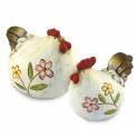 Set 2 poules fleurs en terre cuite, hauteur 10 cm