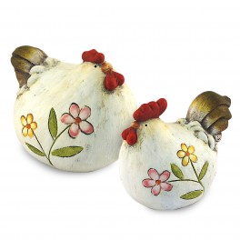 Set 2 poules fleurs en terre cuite, hauteur 10 cm