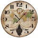 Pendule MDF à balancier, Thème planisphère Diam. 58 cm, modèle écru