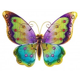 Papillon mural arc en ciel, violet & jaune L 42 cm