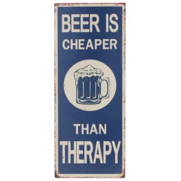 Plaque métal : Beer & Therapy, H 50 cm