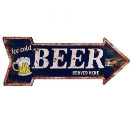Plaque métal : Flèche Ice Cold Beer, L 50 cm