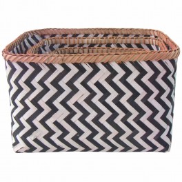 Set 3 Paniers en Bambou Noir & Blanc, H 38 cm