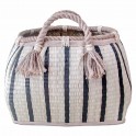 Panier en palme tressé, Blanc rayures H 28 cm