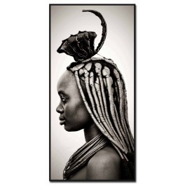 Tableau imprimé N&B Visage africaine (droit), H 115 cm