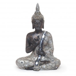 Figurine Bouddha assis, Collection Silver, H 28 cm