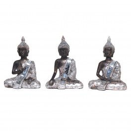Set 3 Mini Bouddha Silver, H 13 cm
