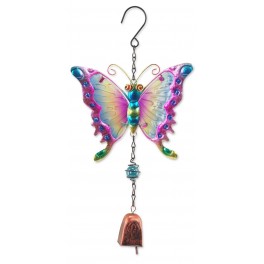 Suspension cloche, Papillon Arc en ciel, Bleu/Rose H 38 cm