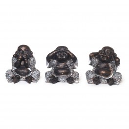 Set 3 Bouddha de la Sagesse, Collection miroir d'argent, Hauteur 13 cm