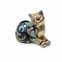 Statuette Chat Couché D Blue Saphir H 13 cm