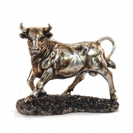 Taureau en résine, Effet Bronze brillant, H 17 cm