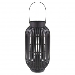 Photophore Lanterne en bambou noir, H 39 cm