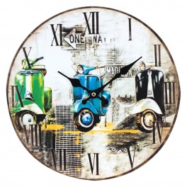 Horloge vintage Vespa 3 couleurs, Diam 34 cm