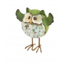 Figurine Chouette fleurie, Vert, Résine et Métal, H 11 cm