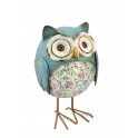 Chouette fleurie Bleu Pattes Métal, 15 cm