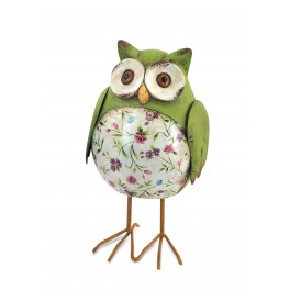 Chouette fleurie Verte Pattes Métal, 15 cm