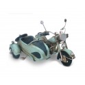 Moto Side-car métal Bleu, L 11 cm