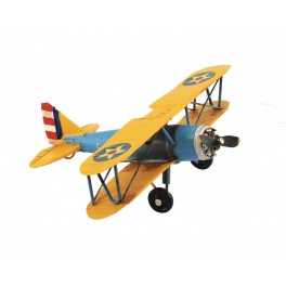 Avion Biplan métal Jaune, L 21 cm