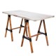 Table / Bureau industriel. Plateau alu & tréteaux bois, L 150 cm