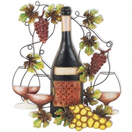 Déco murale vin 1 Bouteille 3 Verres, L 46 cm