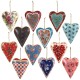 Set 12 Suspensions coeurs métal imprimés, H 16 cm
