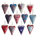 Set 12 Suspensions coeurs métal imprimés, H 13 cm
