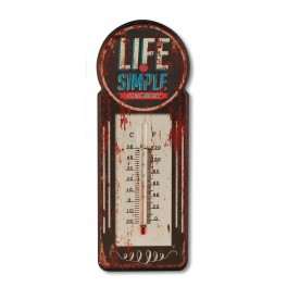 Thermomètre vintage métal, Modèle LIFE, H 29 cm