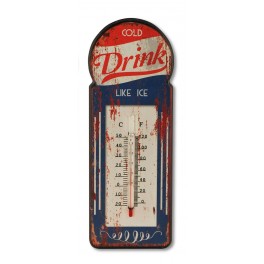 Thermomètre vintage métal, Modèle DRINK, H 29 cm