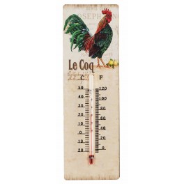 Thermomètre Coq Plumes vertes, H 25 cm