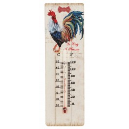 Thermomètre intérieur : Coq Plumes bleues, H 25 cm
