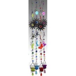 Suspension verre & métal rouge, Libellule, H 110 cm