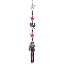 Suspension Bougeoir Cage, Coq, Rouge, H 100