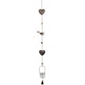 Suspension Shabby Chic Fer Résine Oiseau Coeurs, H 115 cm