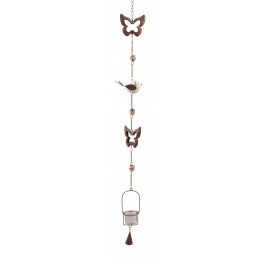 Suspension Shabby Chic Fer : 1 Oiseau 2 Papillons, H 115 cm