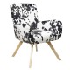 Fauteuil vintage bois, Tissu Noir & Blanc