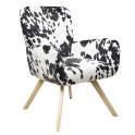 Fauteuil vintage bois, Tissu Noir & Blanc