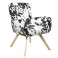 Fauteuil vintage bois, Tissu Noir & Blanc