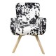Fauteuil vintage bois, Tissu Noir & Blanc