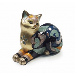Statuette Chat Couché, Collection Blue Saphir, Mod 1, L 16 cm