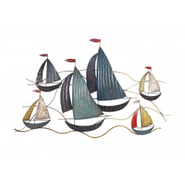 La régate, 6 bateaux, Modèle Gris / Bleu, L 106 cm