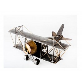 Grand avion biplan métal, modèle Rétro, L 38 cm