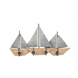 Porte-manteaux mural Bateaux, Modèle Wood & Iron, L 72 cm