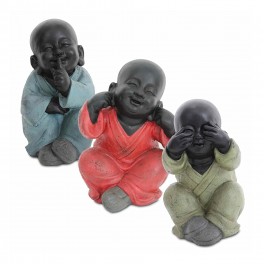 Statuette XXL : Les 3 moines de la sagesse assis Color Line, H 35 cm