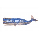 Déco murale vintage bois : Silhouette Baleine Bleue, Beach House, L 60 cm