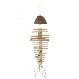 Déco Métal & Bois flotté à suspendre : Poisson, H 60 cm