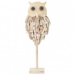 Déco en Bois flotté à poser : Le Hibou sur socle, H 56 cm