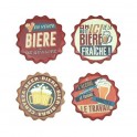 Set 4 sous-bock en céramique Thème Bière Vintage, Diam 11 cm