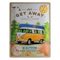 Plaque 3D Métal Combi VW : Get away Camp adventure, 40 x 30 cm