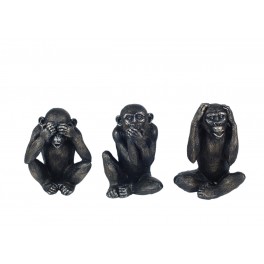 Set 3 Singes de la sagesse, Finition Antic Line, H 17 cm